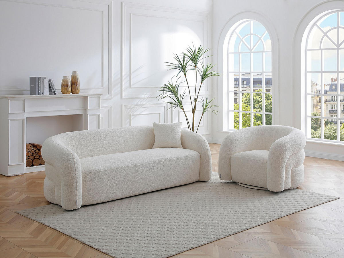 SOFAGARNITUR ohne Schlaffunktion - 4 -Sitzer - Polyester - weiß - LAPIOTA - Weiß, Textil (220/75/91cm) - Vente-Unique