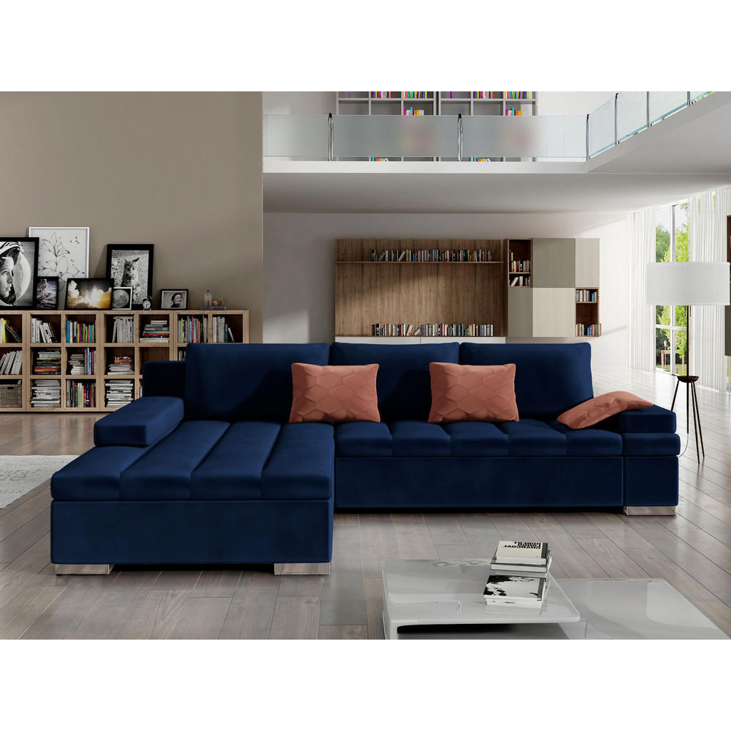 Thumbnail - Mirjan24 Ecksofa, Dunkelblau, Textil, 6-Sitzer, Ottomane links,L-Form, 310x175 cm, Wohnzimmer, Sofas & Couches, Wohnland...