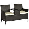 POLYRATTAN Gartenbank mit Tisch 2-Sitzer Stahl Braun B133 x T63 x H84cm - Braun, Kunststoff (63/84/133cm) - Outsunny