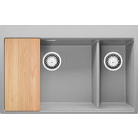 SPÜLBECKEN Oslo Duo, 2-er set Grau 78/50 cm 2 Becken + Ablauf-Set + Schneidebrett ab 80er Unterschrank - Chromfarben/Beige, Kunststoff (78/20/50cm) - Primagran