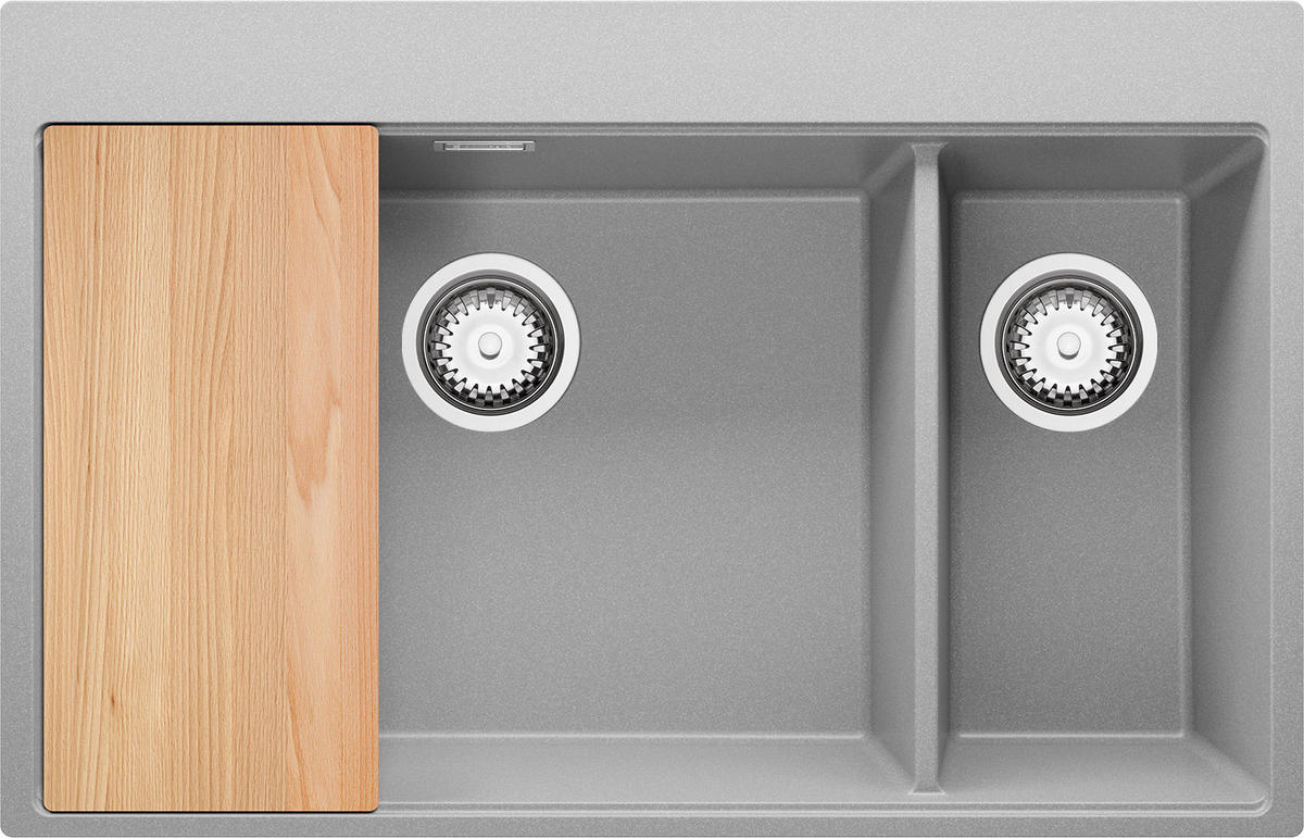 SPÜLBECKEN Oslo Duo, 2-er set Grau 78/50 cm 2 Becken + Ablauf-Set + Schneidebrett ab 80er Unterschrank - Chromfarben/Beige, Kunststoff (78/20/50cm) - Primagran
