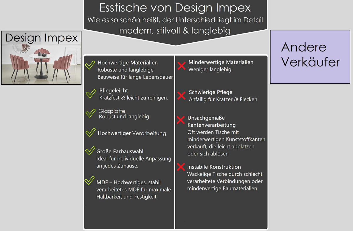 ESSTISCH rund Glas Marmor Schwarz 90x76 cm - Schwarz/Weiß, Holzwerkstoff (90/90/76cm) - designimpex