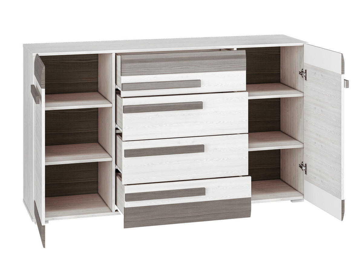 SIDEBOARD Blanco Pinie weiß / grau 165 / 42 / 96cm - Weiß, Holz/Holzwerkstoff (165/96/42cm) - Feldmann-Wohnen