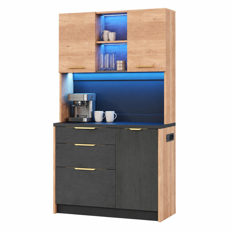 KÜCHENHOCHSCHRANK mit LED und Steckdose ca. 100 x 40 x 180 cm MDF Neutral - Braun, Holzwerkstoff (40/180/100cm) - Meubliv