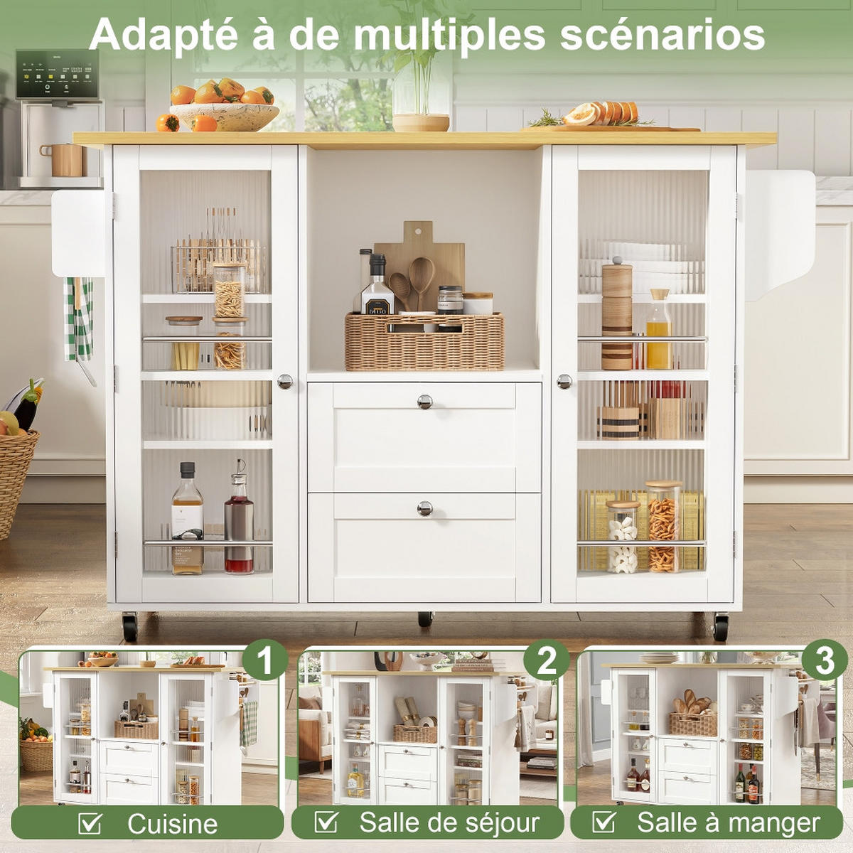 KÜCHENINSEL AUF ROLLEN Klappbare Arbeitsplatte MDF 120/45/92 cm - Naturfarben, Kunststoff (70/92/120cm) - Rolipo