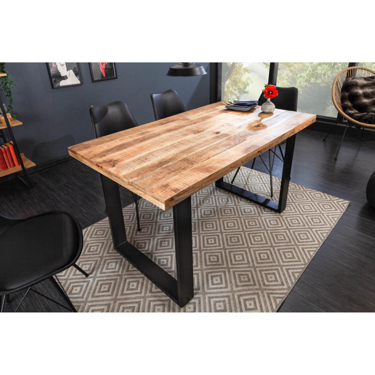ESSTISCH IRON CRAFT Mangoholz Schwarz 120 cm - Schwarz/Braun, Holz/Metall (80/120/77cm) - riess-ambiente