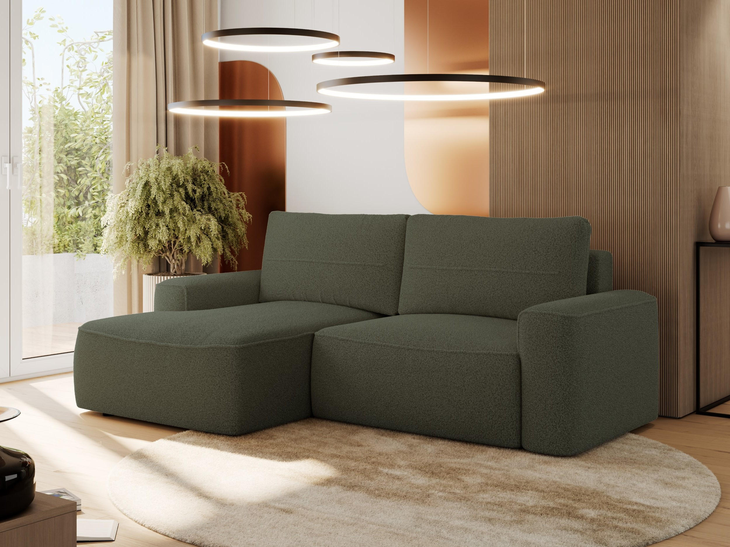 ECKSOFA BELLUNO L Grün Boucle - Links - Schwarz/Grün, Textil (144/233cm) - MKS