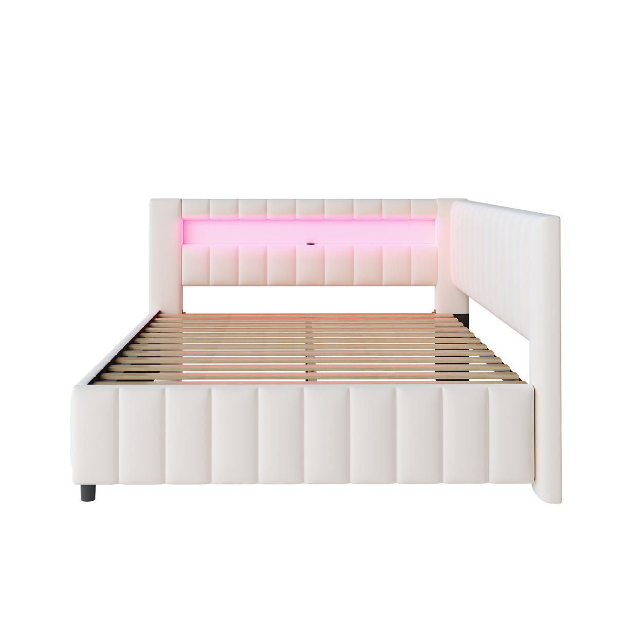 TAPECIRANI krevet 140/200 cm bež od baršuna s LED rasvjetom i USB priključkom - bež, tekstil (140/200cm) - OKWISH