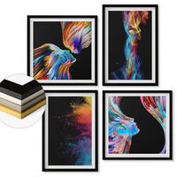 WANDBILDER 4er-Set - 50x50 cm & 40x60 cm Schwarzer Rahmen - Farbenfrohe Abstraktionen, Gesichter, Formen - Schwarz, Kunststoff (50/50cm) - ArtPrintCave