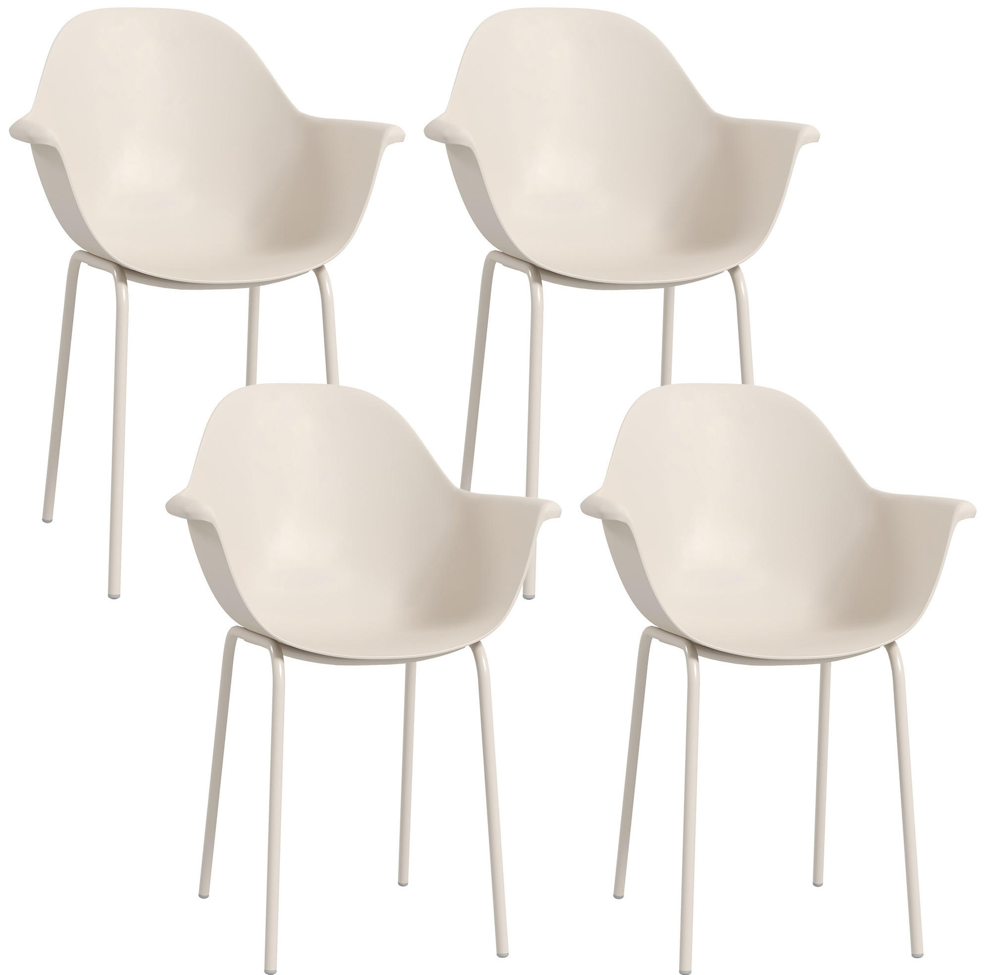 ZÁHRADNÁ stolička 59/55/84 cm sivá z ocele a plastu s podrúčkami a vysokým operadlom, sada 4 ks - sivá, plast (55/84/59cm) - OKWISH