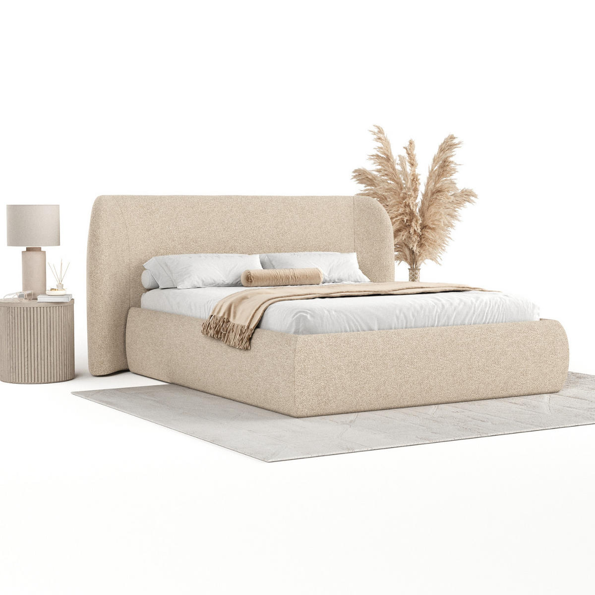 POLSTERBETT Bellano mit Stauraum 140/200 cm Hellbeige im Bubble Stoff - Sandfarben/Schwarz, Holz/Holzwerkstoff (140/200cm) - AltaBeds