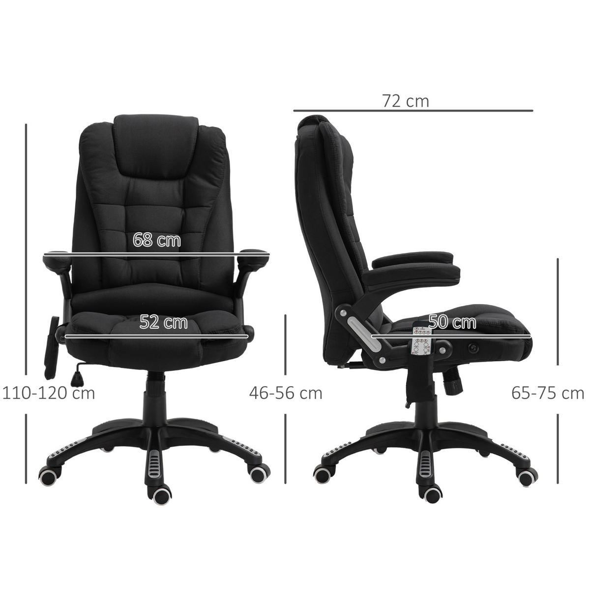 BÜROSTUHL mit Massagefunktion höhenverstellbar Schwarz - Schwarz, Kunststoff (72/120/68cm) - Meubliv