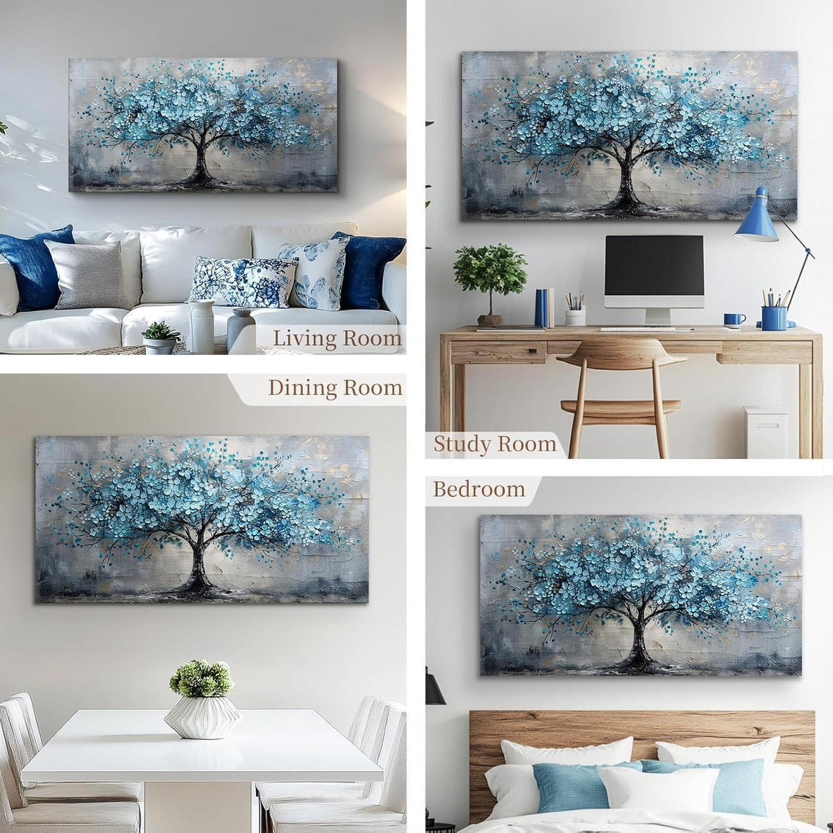 LEINWANDBILD Blauer Blumenbaum 50 x 100 cm - Blau, Textil (50/0.5cm)