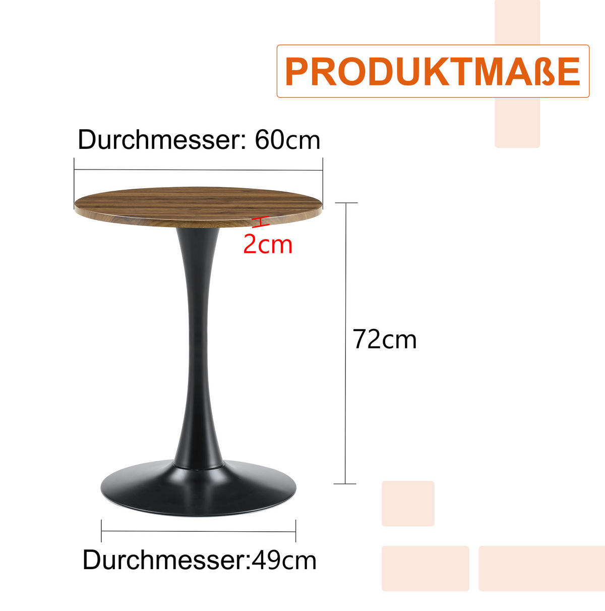 POMOĆNI stolić 60/60/72 cm crni i boje oraha od MDF-a i metala s okruglom pločom - crna, drvni materijal (60/60/72cm) - OKWISH