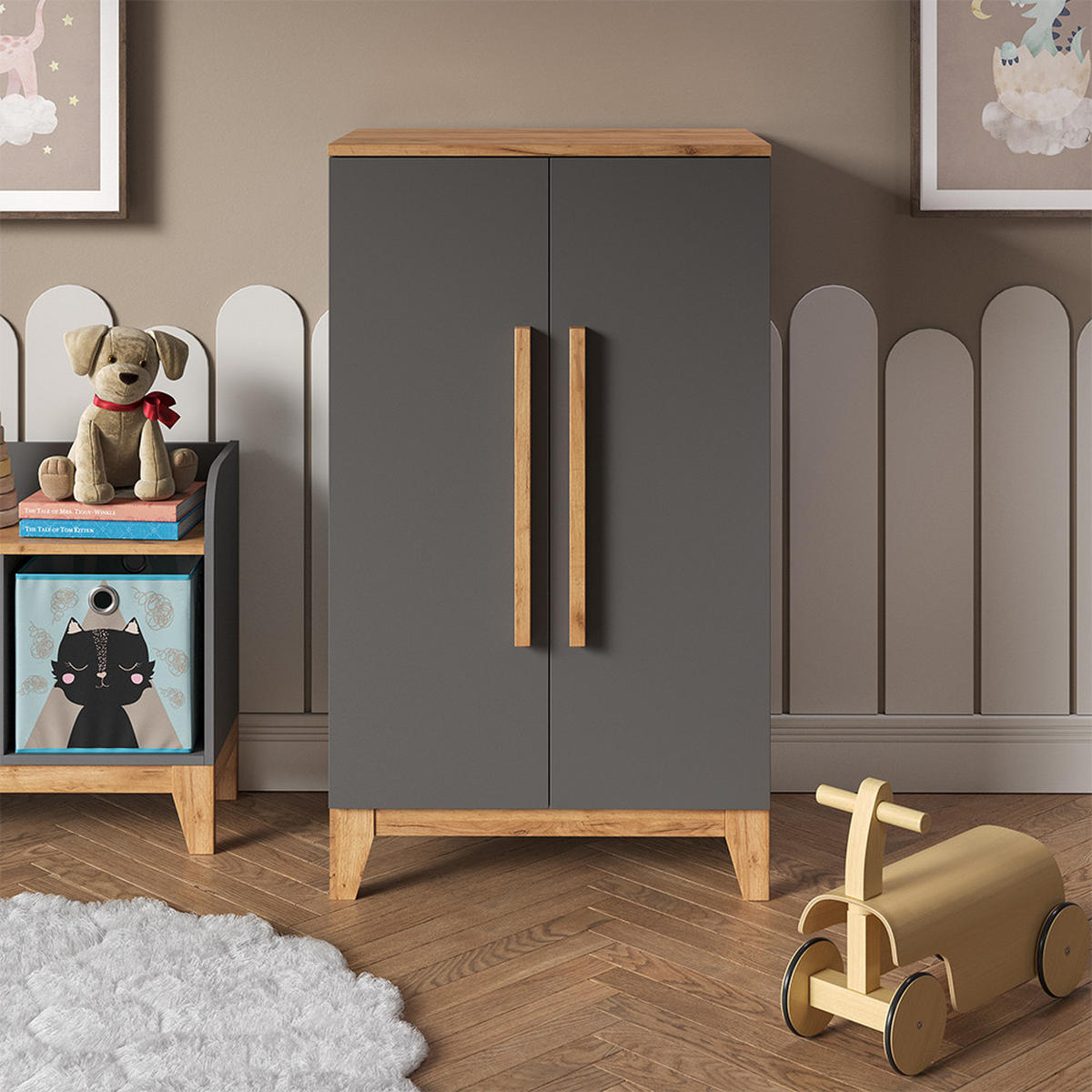 KINDERKLEIDERSCHRANK Malia Grau/Artisan 70 x 120 cm - Grau, Holzwerkstoff (70/120/53.4cm) - VitaliSpa