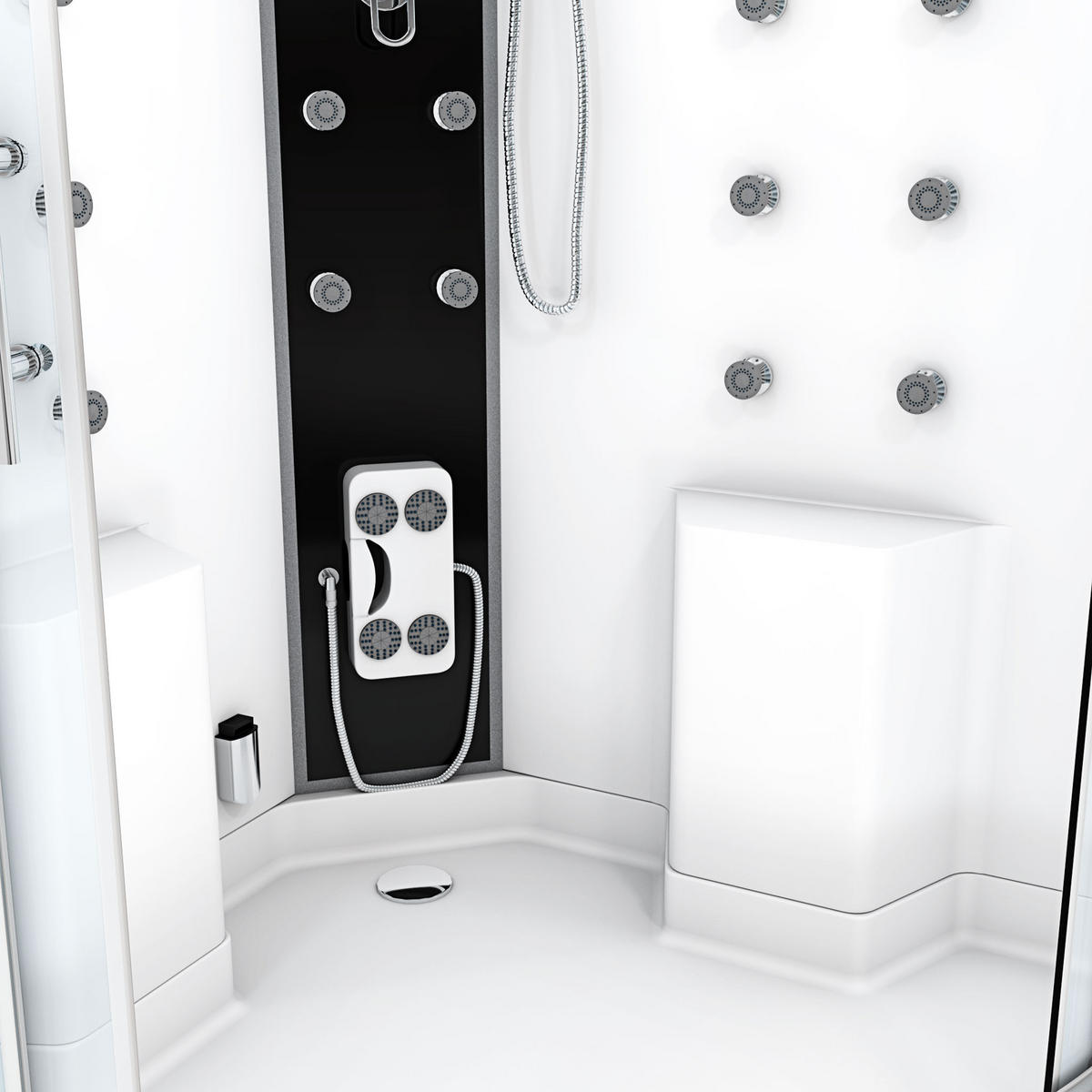 DAMPFDUSCHE Duschkabine D26-EH-EA 130x130 cm - Weiß, Glas/Kunststoff (130/130/220cm) - AcquaVapore by Sandra Jentho