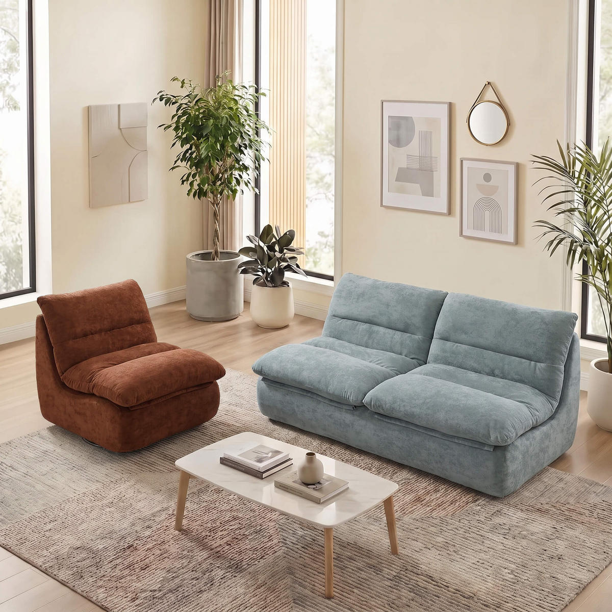 SITZGARNITUR Nuvia Sofa und Sessel Salbei und Schokolade - Salbeigrün/Braun, Textil (160/73/100cm) - COCO Living