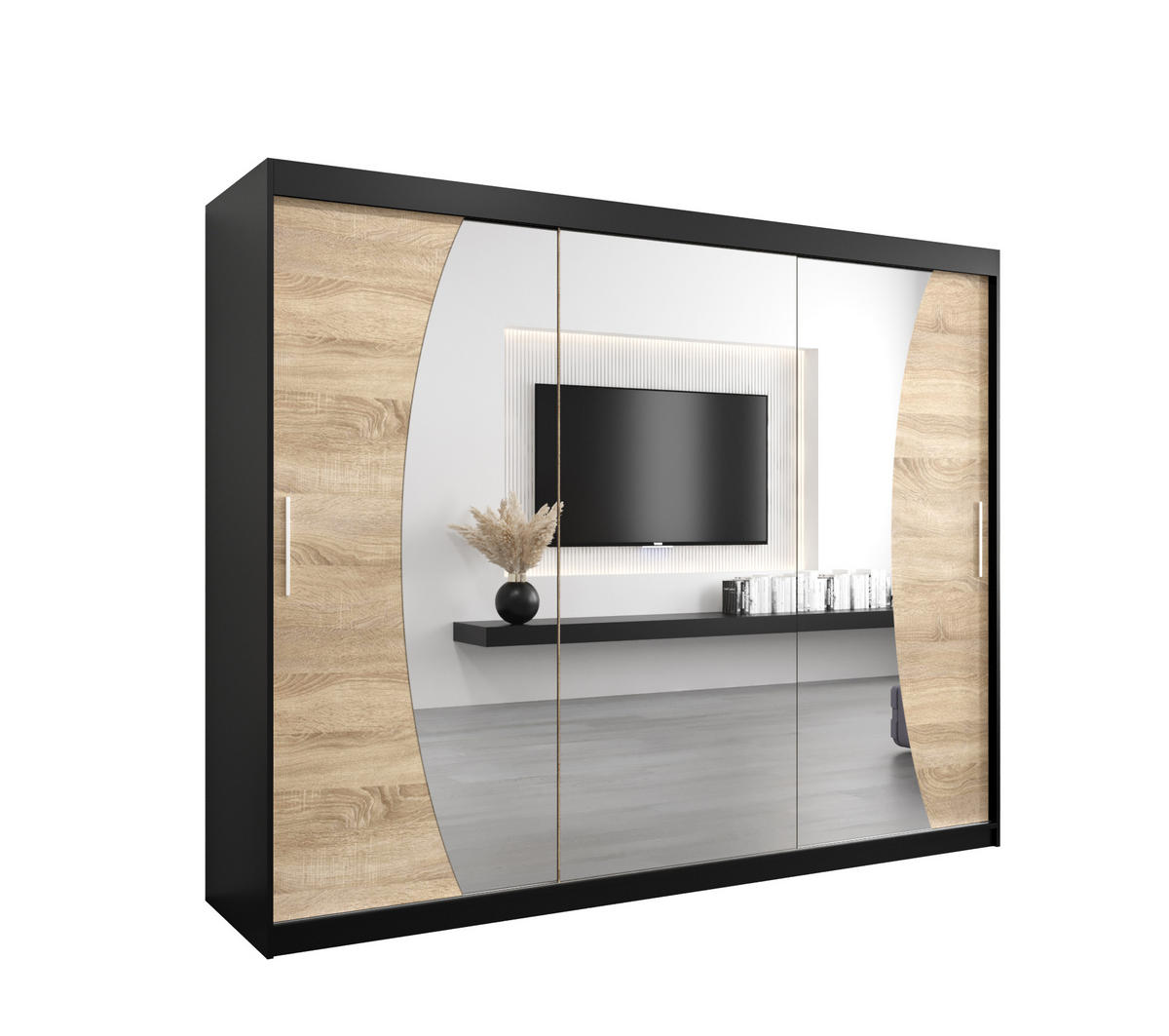 SCHWEBETÜRENSCHRANK 200/250/62 2-türig - Silberfarben/Schwarz, Holz/Kunststoff (250/200/62cm) - Abiks Möbel