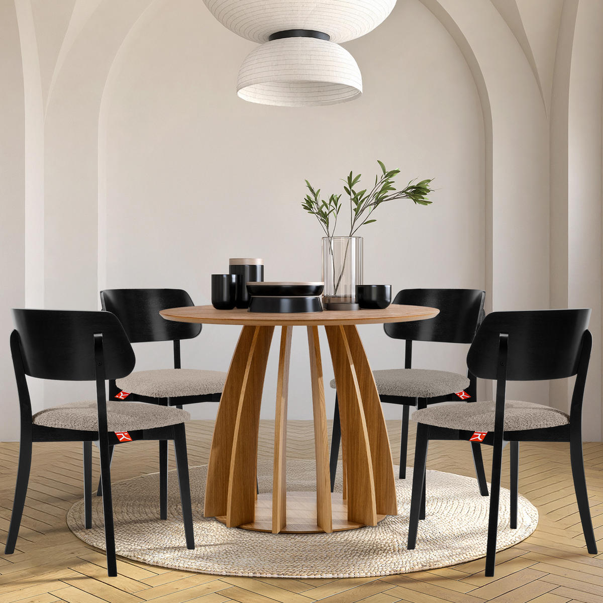 HOLZSTUHL VINIS Esszimmerstuhl, 2-er Set, Bouclé - Beige/Schwarz, Holz/Textil (47/80.5/45cm) - KONSIMO®