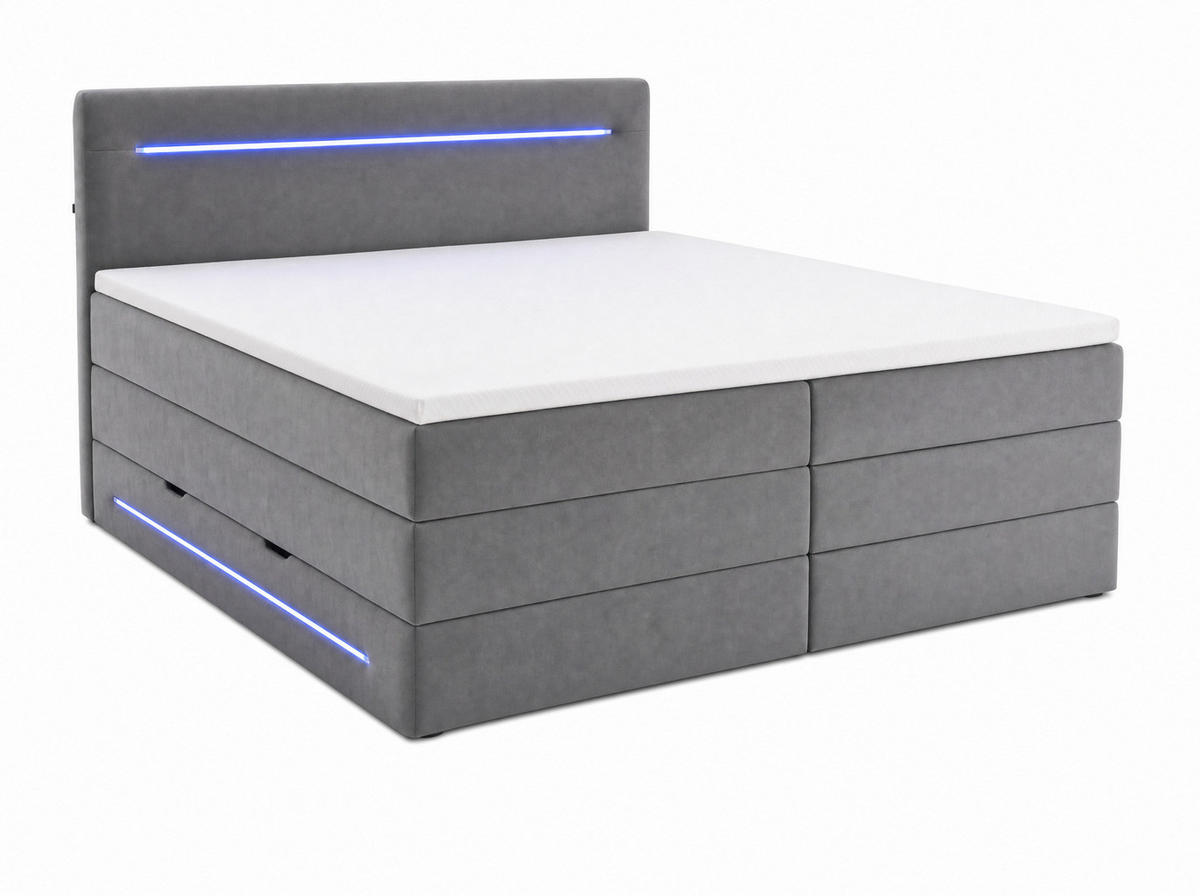 BOXSPRINGBETT Brooklyn grau 160/200 cm H2/H3 Samt - Grau, Textil (160/200cm) - wonello