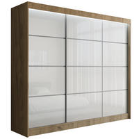 KLEIDERSCHRANK PEKA III mit LED - 250 cm - Braun|Weiß - Braun/Weiß, Holzwerkstoff (250/215/61cm) - ALTDECOR