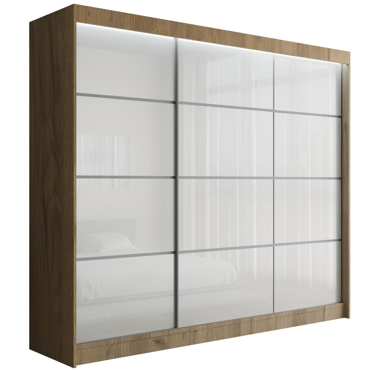 KLEIDERSCHRANK PEKA III mit LED - 250 cm - Braun|Weiß - Braun/Weiß, Holzwerkstoff (250/215/61cm) - ALTDECOR