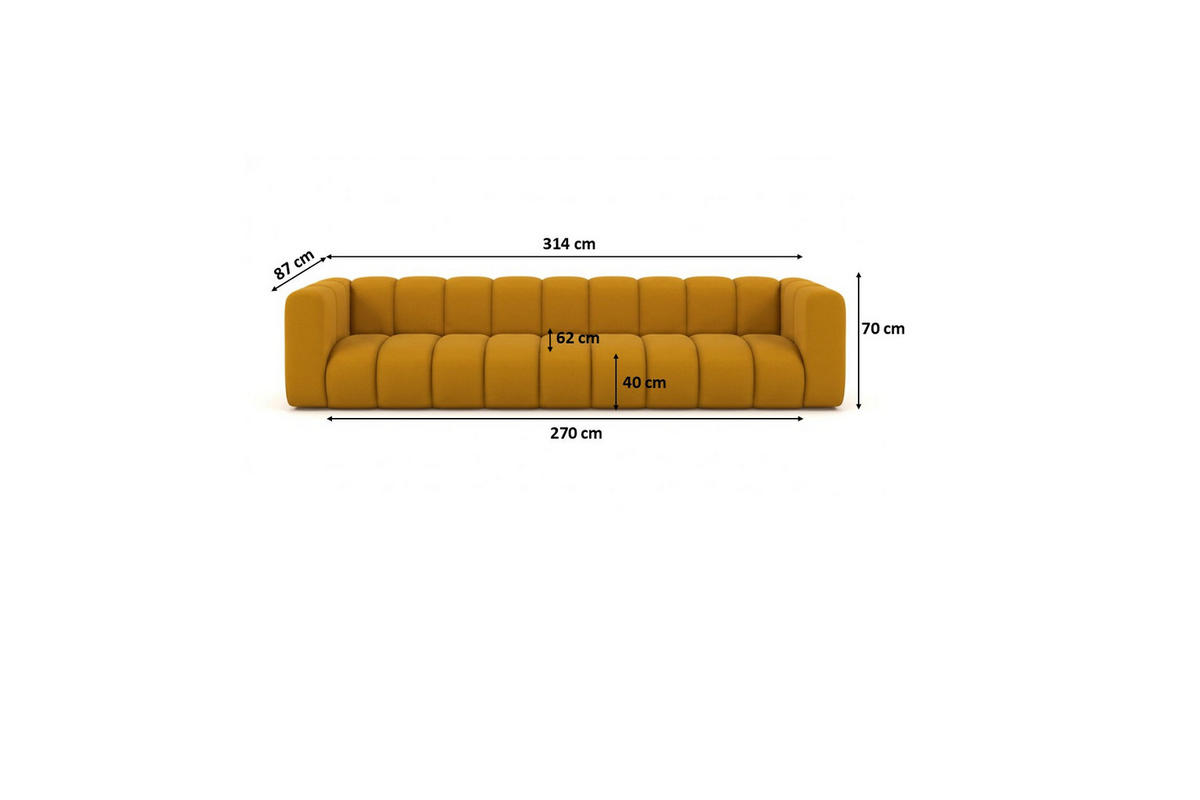 COUCH, Fünfsitzer-Sofa Grand, Veloursstoff Salvador, Gelb - Gelb, Holz (314/70/87cm) - Kaiser Möbel
