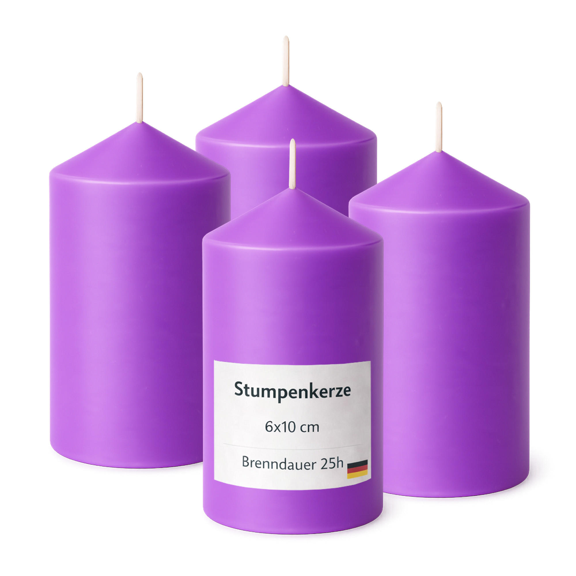 STUMPENKERZEN (4er Pack) Ø6cm x 10cm - Lila - Lila, Naturmaterialien (10cm) - HS Candle