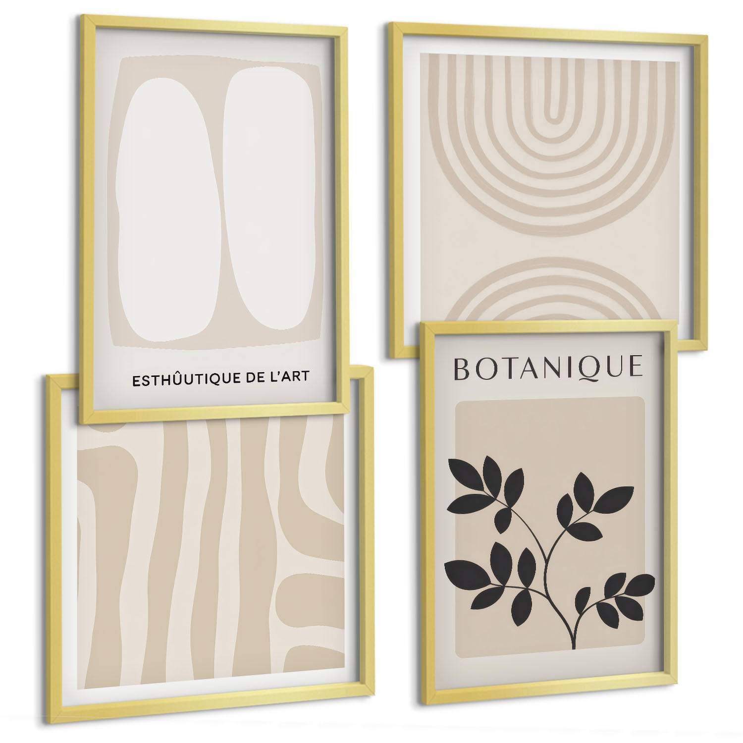 BILDER SET 4er Set - 50x50 cm & 40x60 cm Goldrahmen - Boho-Pflanzenposter - Goldfarben, Kunststoff (50/50cm) - TULUP