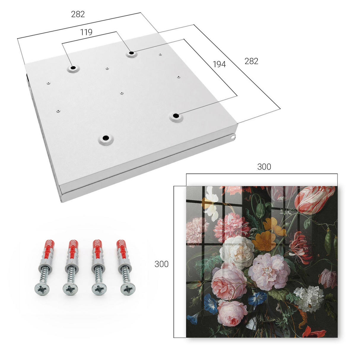 SCHLÜSSELBOX Weiß 30x30 cm – Türöffnung nach rechts - Ein Blumenstrauß - Grün, Metall (30/30/5cm) - TULUP