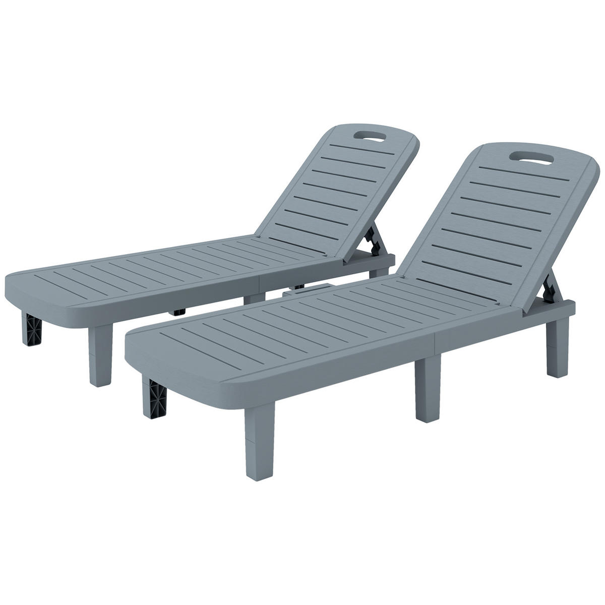 SONNENLIEGE 2er-Set mit verstellbarer Rückenlehne und Ablagen Dunkelgrau 62x158x88 cm - Grau, Kunststoff (62/88/158cm) - Vallsero