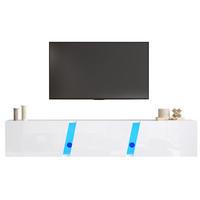 TV-LOWBOARD aus Spanplatte 180x35x30 cm Weiß mit LED-Beleuchtung, Wandmontage und 3 Klapptüren - Weiß, Holzwerkstoff (180/30/35cm) - Modfu