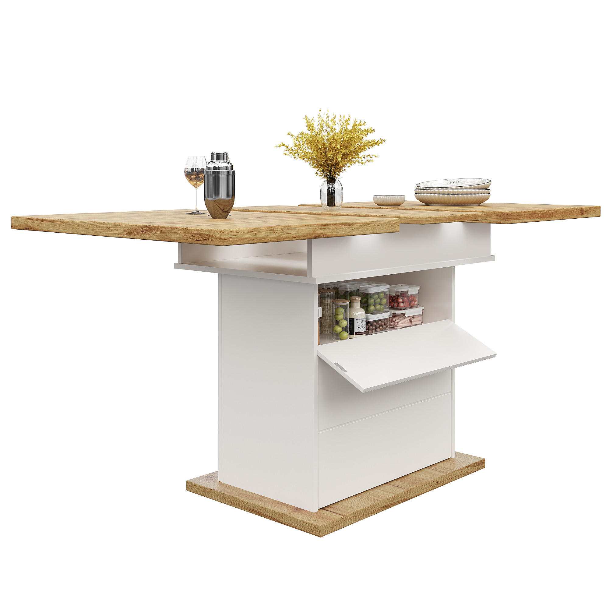 ESSTISCH Ausziehbarer, MDF mit Stauraum & Soft-Close, 110-140/80/75 cm, Natur/Weiß - Weiß, Holzwerkstoff (110/80/75cm) - Redom