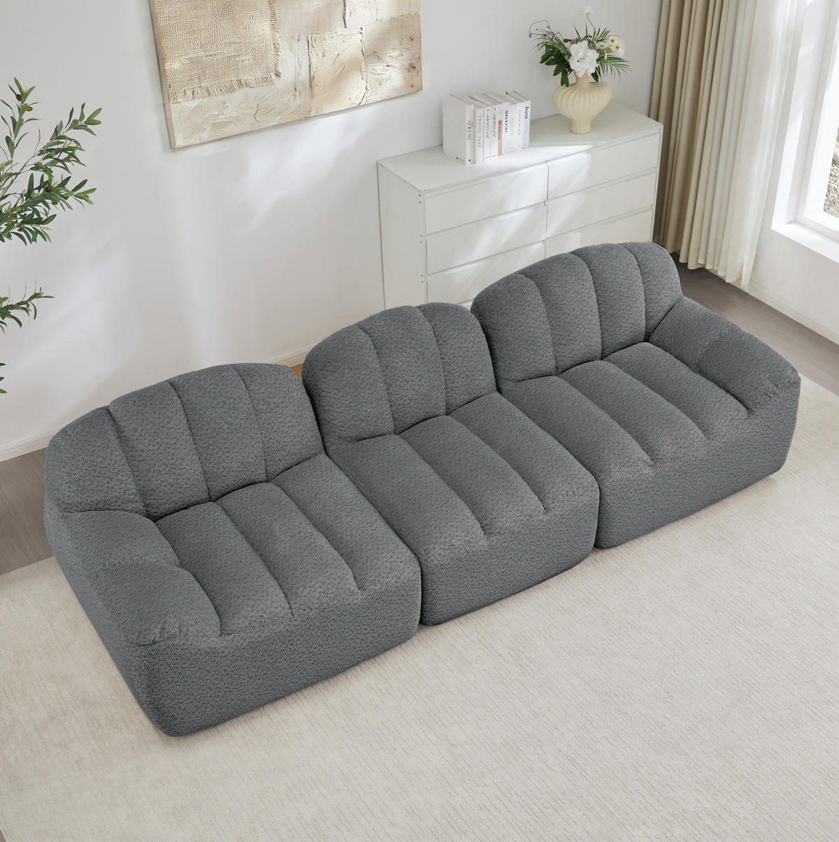 SOFA in Grau mit Ottoman und flexibler Stellvariante - Grau, Textil (104/79/288cm) - Flora Grace