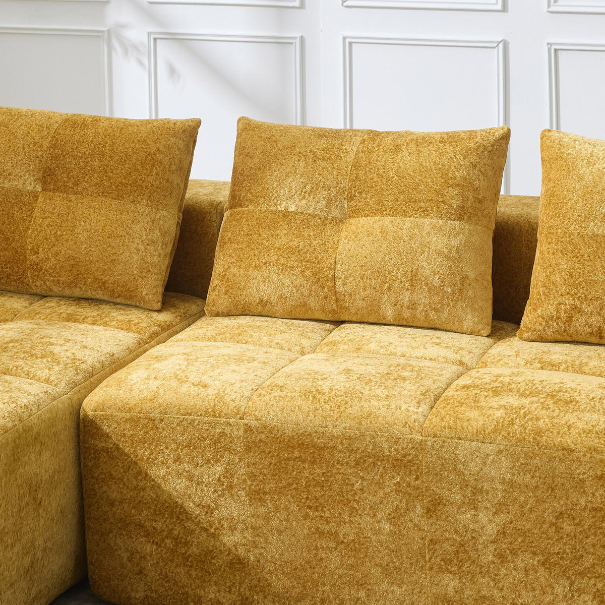 ECKSOFA 258 cm mit Becherhaltern, tiefem Sitzkomfort und Chenille-Bezug, Gelb - Gelb, Textil (258/163cm) - Redom