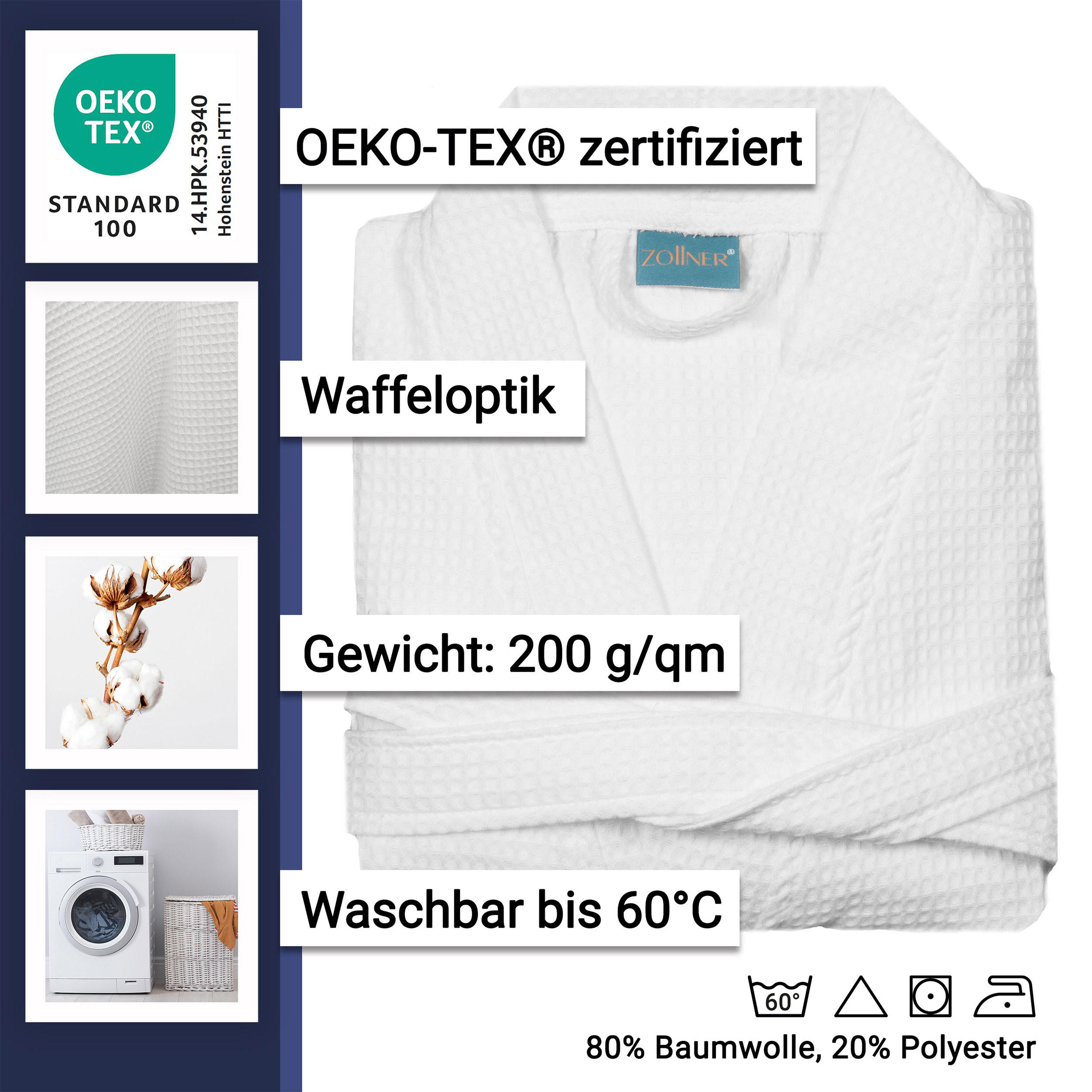 BADEMANTEL, L, 80% Baumwolle, 20% Polyester, Weiß - Weiß, Naturmaterialien (Lnull) - Zollner