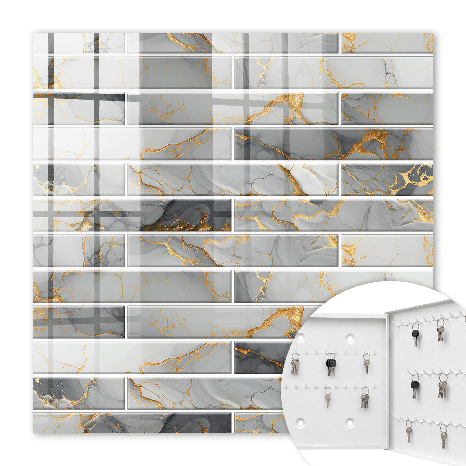 SCHLÜSSELBOX Weiß 30x30 cm – Türöffnung nach rechts - Moderne Eleganz - Grau, Metall (30/30/5cm) - TULUP