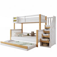ETAGENBETT 90/200 & 120/200 cm mit Rollbett, Stauraumtreppe und Regal, Kiefer/MDF, Weiß/Natur - Weiß, Holz (90/200cm) - Redom
