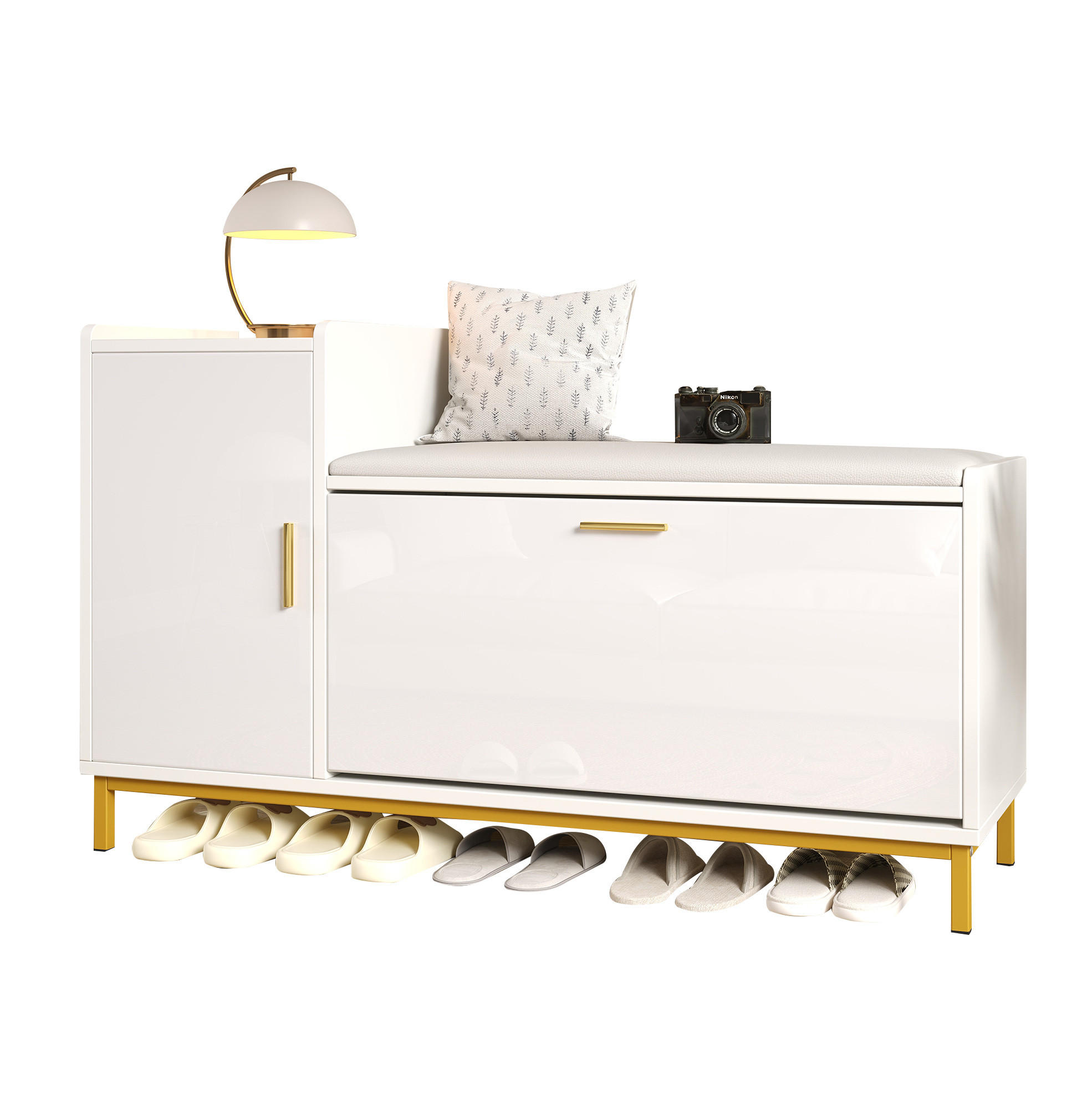 SCHUHSCHRANK aus Spanplatte 100x38x68cm in Weiß mit Sitzkissen - Weiß, Holzwerkstoff (100/68/38cm) - Modfu