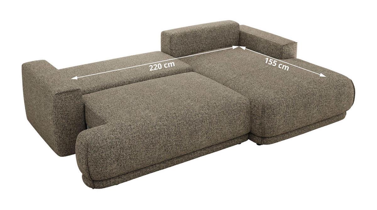 ECKSCHLAFSOFA RINA L Grau Strukture - rechts - Schwarz/Grau, Kunststoff/Textil (170/267cm) - MKS