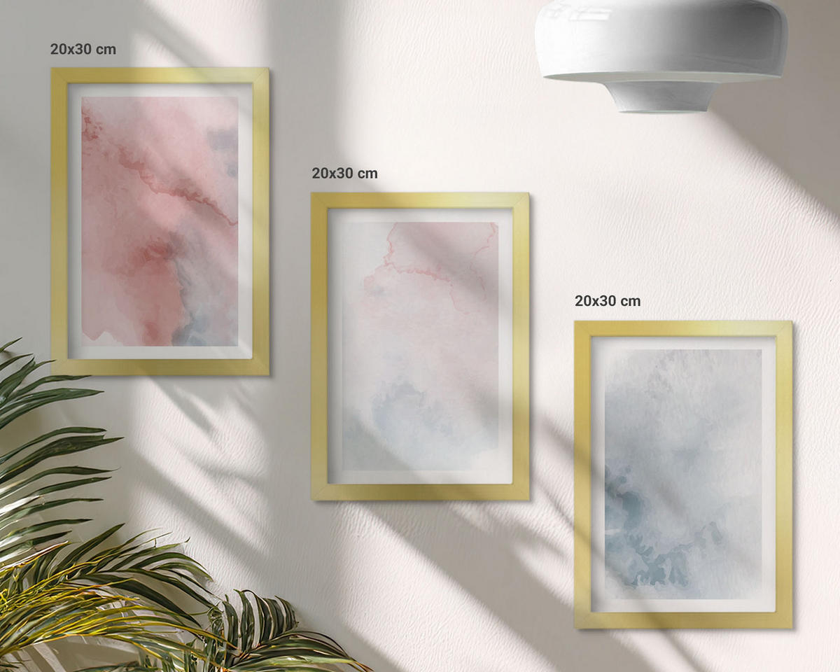 BILDER SET 3er Set - 20x30 cm Goldrahmen - Pastellfarben auf Leinwand - Goldfarben, Kunststoff (20/30cm) - TULUP