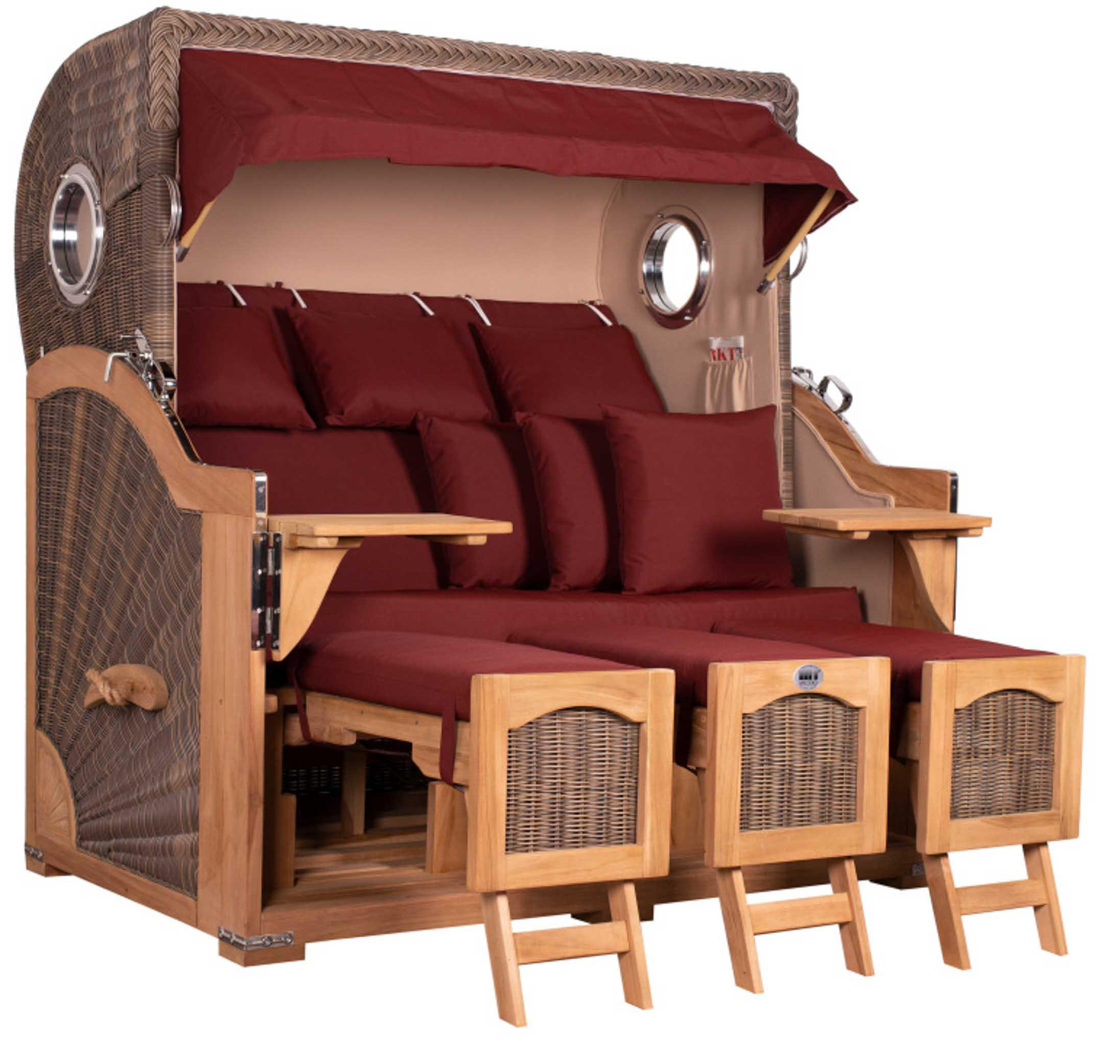 STRANDKORB XXL Düne Grande Teak PE Grey - Rot/Braun, Metall (170/170/95cm) - Mr. Deko