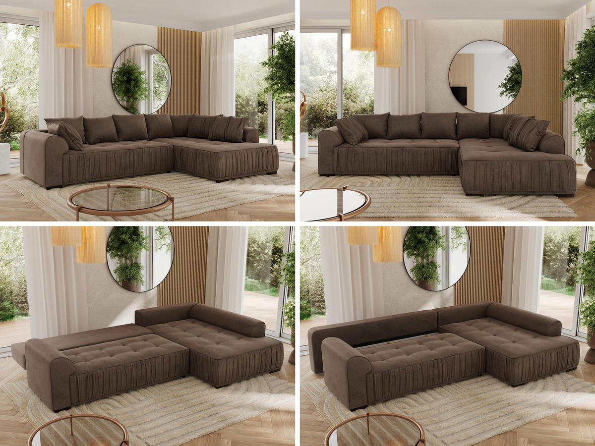 ECKSOFA ORTA Braun Velvet - Rechts - Schwarz/Braun, Textil (200/325cm) - MKS