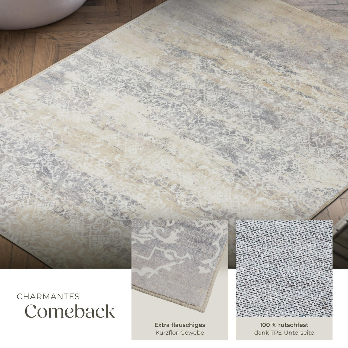 TEPPICH Vintage Design Dalia,rutschfeste Unterfläche,beige - Beige, Kunststoff (160/230cm) - tectake