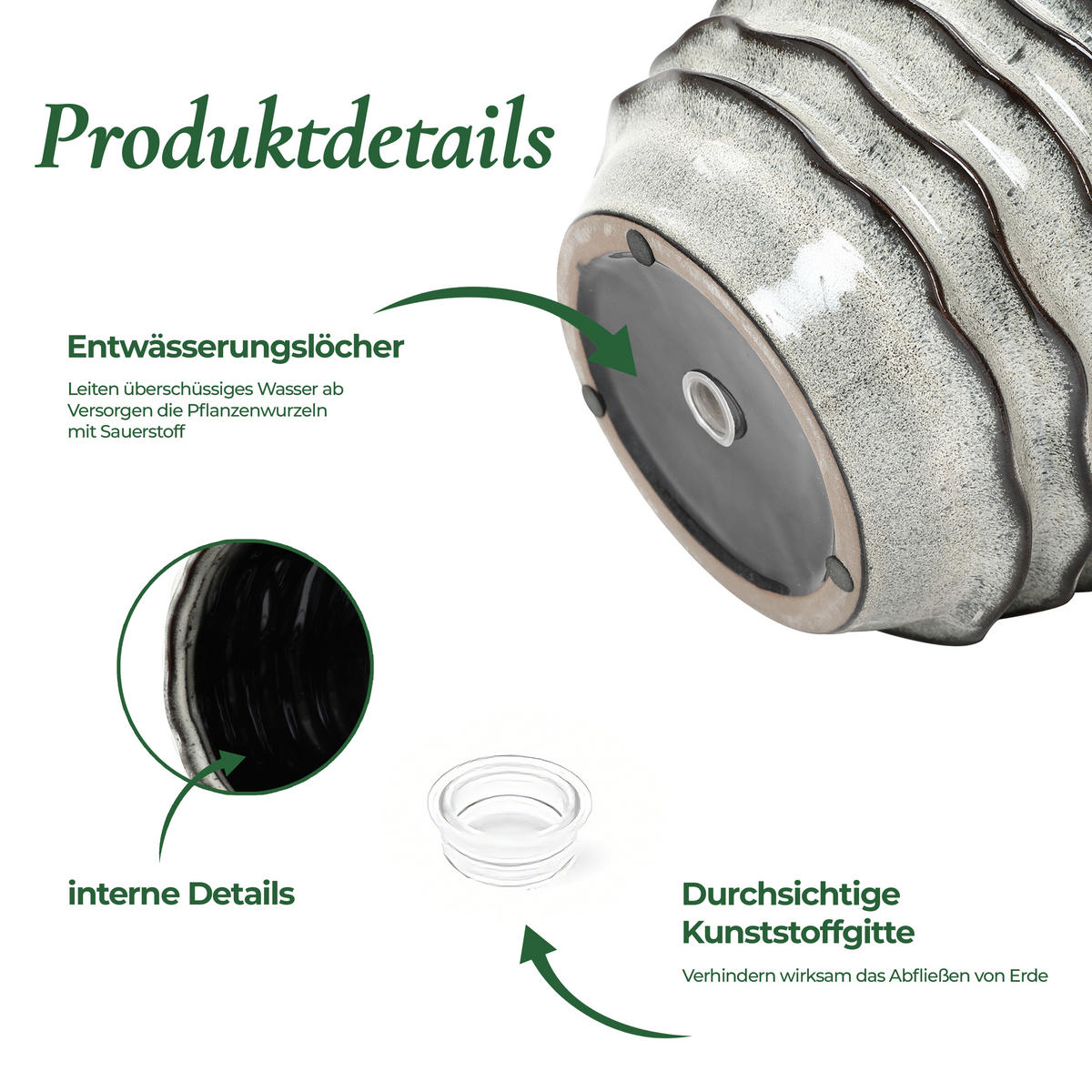 KERAMIK-BLUMENTOPF cremeweiß, Ø 24 × H 18 cm - Weiß, Keramik (18cm)
