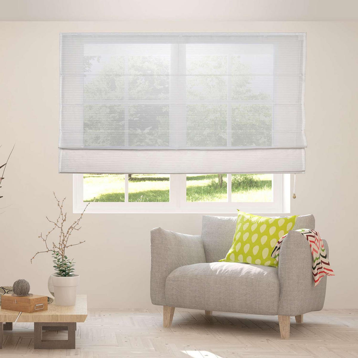 RAFFROLLOS Weiße Streifen, 90 cm x 250 cm - Weiß, Kunststoff (90/250cm) - STORESDECO