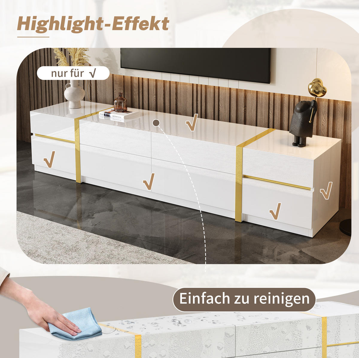 TV-LOWBOARD 180/40/38 cm mit 4 Schubladen und 2 Türen in Weiß - Weiß, Holzwerkstoff (180/38/40cm) - BEAOK