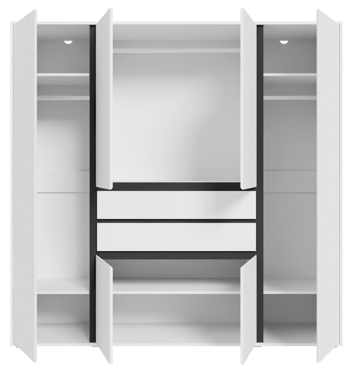 KLEIDERSCHRANK weiß, grau 197 x 194 cm, Drehtürenschrank 6-türig - Anthrazit/Silberfarben, Holzwerkstoff/Kunststoff (197/194/56cm) - Inn.Furn