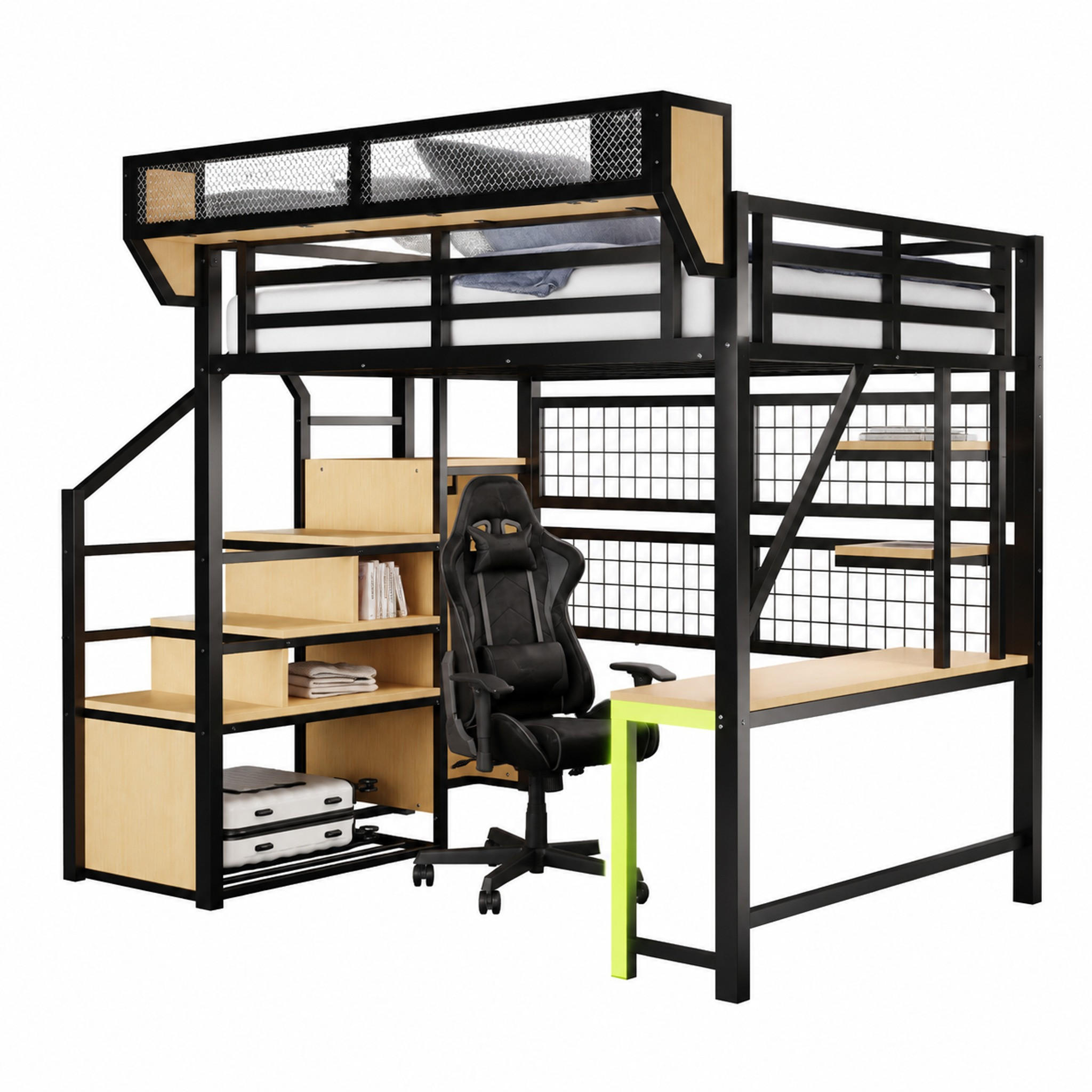 HOCHBETT mit Schreibtisch 140x200 cm Metall Schwarz - Schwarz, Metall (140/200cm) - Meubliv
