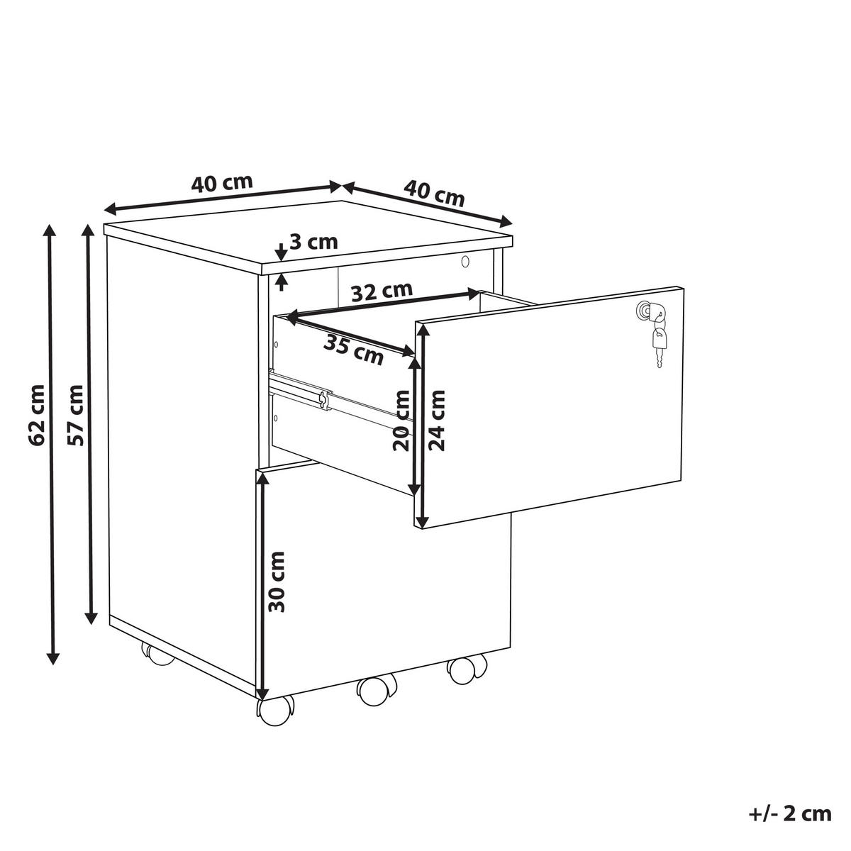 AKTENSCHRANK weiß 2 Schubladen mit Rollen Johnson - Schwarz/Weiß, Holzwerkstoff (40/62/40cm) - Beliani